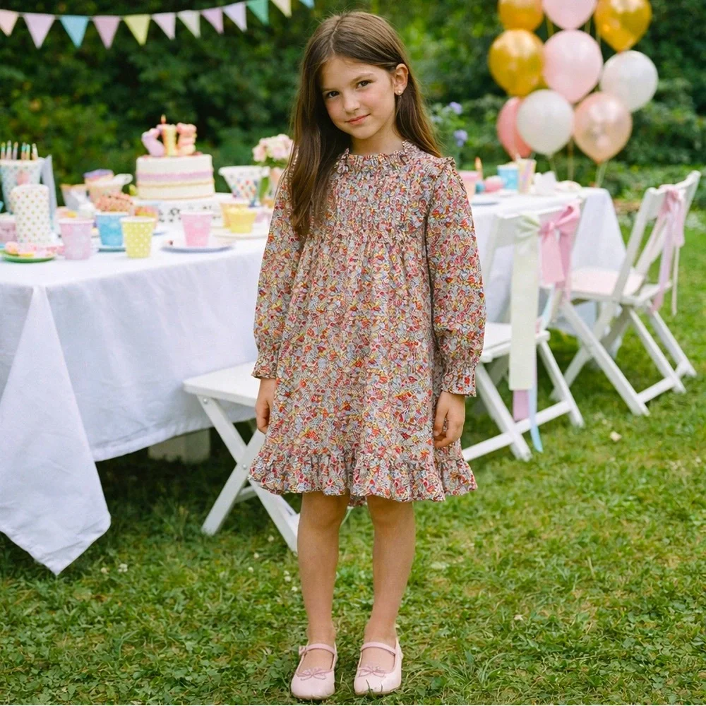 Doen Girls Floral Ruffle Hem Dress